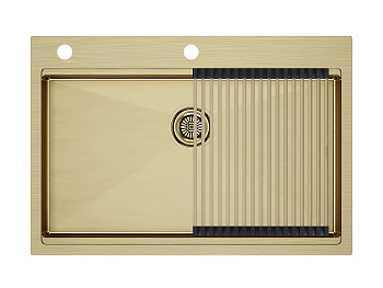 Кухонная мойка Paulmark PM707551-BG+R405-BG 75х51 цвет брашированное золото поверхность матовая